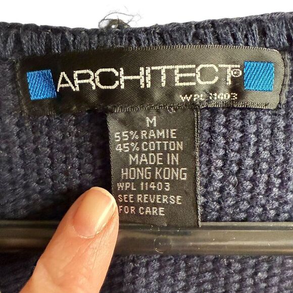 Vtg 80s 90s Architect Sweater Vest Hong Kong M EclecticGrandpa Blue Stripes - Picture 3 of 6
